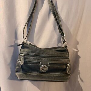 Stone Mountain Black Shoulder Bag Silver Hardware Logo Accent Women’s